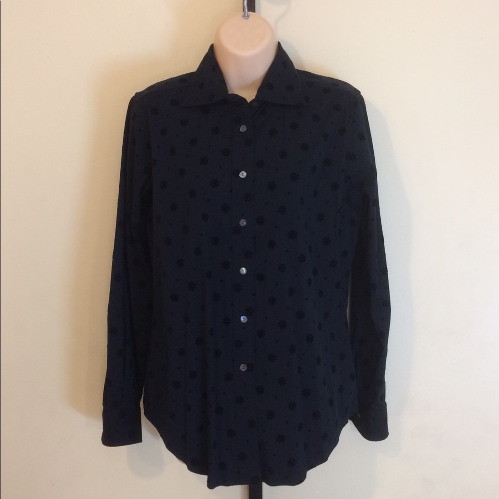 Black Top Blouse felt floral embellished flower print size S